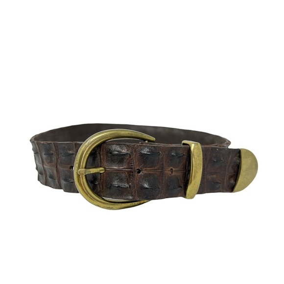 Antique Genuine Brown Hornback Belt Solid Brass Backle - Picture 1 of 10